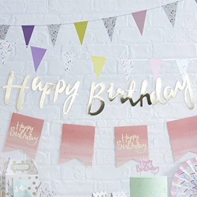Afbeelding van Letterslinger Happy Birthday goud 1,5 meter