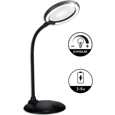 Afbeelding van Loeplamp met LED Verlichting Oplaadbaar Tafel Zwart Diamond Painting Accesoire 3 tot 5uur Batterij Borduren Bureaulamp Vergrootglas: 5X 28LED 46CM