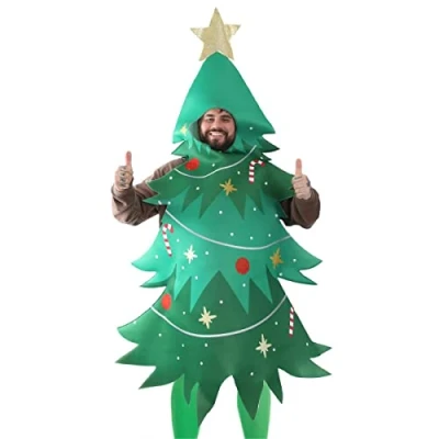 Afbeelding van kerstboomkostuum, uniseks, kerstkostuum voor volwassenen, feestelijk kostuum, grappig kerstkostuum, eenheidsmaat