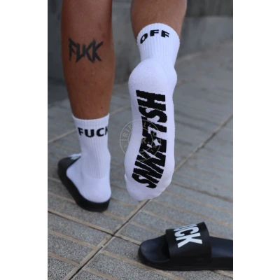 Afbeelding van SNKRFTSH Socks FUCK OFF Men Size: 39 42 / White
