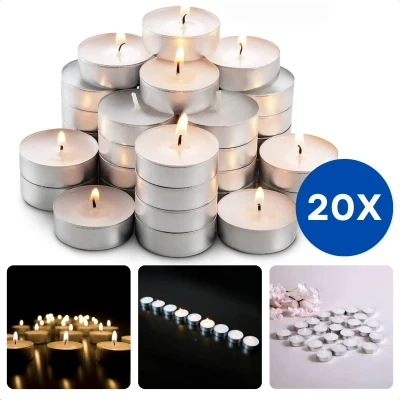Afbeelding van Cheqo® Theelichtjes 9 Uur Waxinelichtjes Kaarsjes Waxine Lampjes Walmvrij Set van 20 Stuks Lange Brandduur