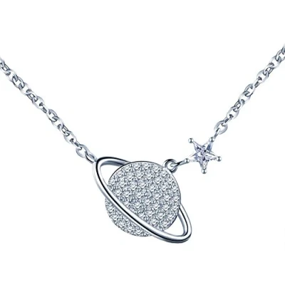 Afbeelding van Yumilok Halsketting met hanger, 925 Sterling zilver, zirkonia, ruimte ster, verstelbare ketting voor dames en meisjes, Zirkonia