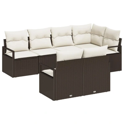Afbeelding van vidaXL 7 delige Tuin Sofa Set met Kussens Bruin Poly Rattan
