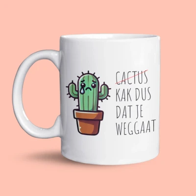 Afbeelding van NietMokken.nl Grappige mok met cactus en tekst Cactus, kak dus dat je weggaat Beide zijden bedrukt Vaatwasser magnetronbestendig Leuk als cadeau voor vrienden of collega&#039;s Keramische tas 325ml