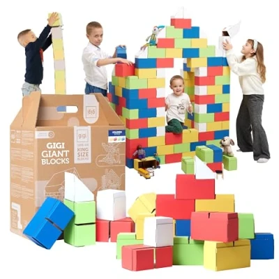 Afbeelding van 200 delige GIGI Bloks XXL Kleurrijke Mega Kartonnen Bouwblokkenset Jumboblokken Voor Kinderen Nieuw Vergrendelingssysteem Gigantische Bouwstenen Kleuters Stevig &amp; Montagevriendelijk