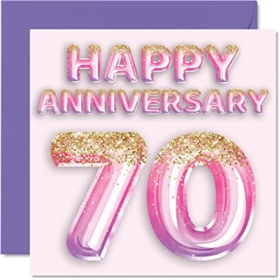 Afbeelding van Mooie Platinum Anniversary Card voor Vrouw Vriendin Man Vriendje Roze Paars Glitter Ballon Gelukkige 70e Verjaardag Kaarten van Familie, 145mm x Wenskaarten Zeventigste Verjaardagen