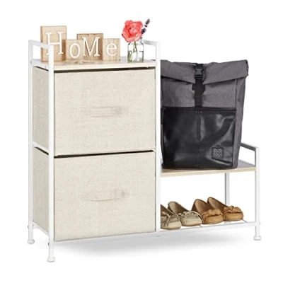 Afbeelding van Relaxdays ladekast, met 2 stoffen lades, metaal en hout, ladeblok, commode, ladesysteem, HxBxD: 76 x 84 29 cm, beige