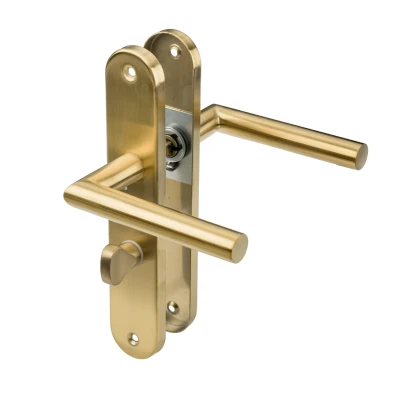 Afbeelding van Ostiumhome® Andria Deurklink met WC slot Mat Goud op Schild Rond Complete Set