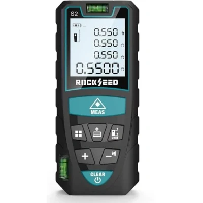 Afbeelding van RockSeed Laserafstandsmeter 50m/165ft, Mileseey Digitaal Belniveau Lasermaatregel met LCD Achtergrondverlichting &amp; 4 Regelig Display, IP54 Lengte Oppervlakte Volume Meeteenheid, Polsbandje 2 Batterijen