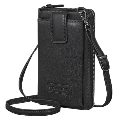 Afbeelding van STILORD &#039;Nelly&#039; Crossbody telefoontas lederen schoudertas kleine case voor Smartphone en portemonnee Cross Over tas XS Echt Vintage Leer, Kleur:zwart