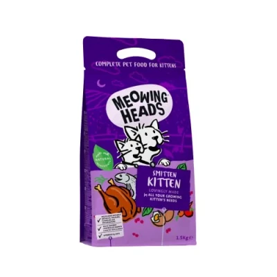 Afbeelding van Meowing Heads Smitten kitten droogvoer voor katten, 100% natuurlijk gourmet kattenvoer met kip en vis, graanvrije formule een eenvoudige spijsvertering, 1,5 kg