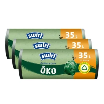 Afbeelding van Swirl Eco vuilniszakken 35 liter, 12 stuks per rol met trekkoord (verpakking van 3 stuks)