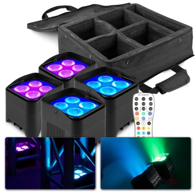 Afbeelding van Set van 4 BeamZ BBP94W accu LED Uplights met tas