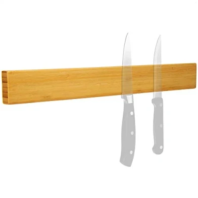 Afbeelding van COM FOUR® messenmagneetstrip van bamboe voor wandmontage meshouder in de keuken magneetrail messen 40 cm (Bamboe hout)
