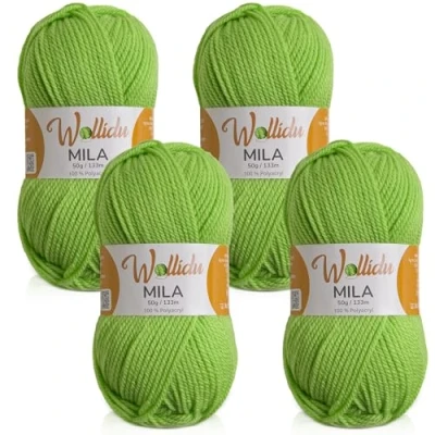 Afbeelding van Wollidu Mila garen voor haken en breien, 4 x 50 g/133 m, breigaren, 100% polyacryl, haakgaren, kiwi, groen