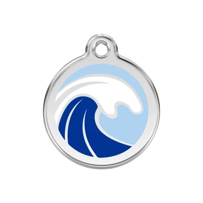 Afbeelding van Wave Light Blue roestvrijstalen hondenpenning medium/gemiddeld dia. 3 cm RedDingo