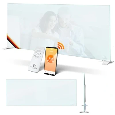 Afbeelding van KESSER® Infraroodverwarming, 600 W, glazen convector, 2 in 1 en wandmontage, elektrische verwarming met detectie, open raam + afstandsbediening app bediening, wit