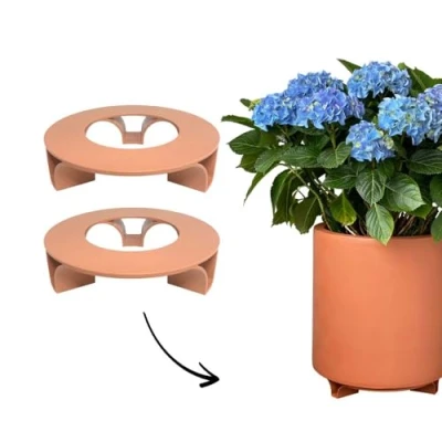 Afbeelding van terraced® Set van 2 onderzetters voor bloempotten, kleur: terracotta, rond, diameter 16 cm, onderzetter bloempot, gerecycled materiaal, Made in Germany