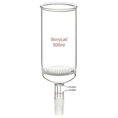 Afbeelding van stonylab Glazen Buchner Filtratietrechter, Borosilicaatglas Plaatfiltertrechter met 9 mm Slangaansluiting en 24/40 Standaard Gewricht voor Filtertest, 500 ml