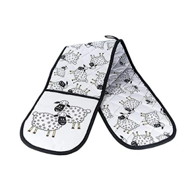 Afbeelding van SPOTTED DOG GIFT COMPANY Dubbele Ovenwanten, Hittebestendige Katoen Ovenhandschoenen voor Koken Bakken met Schaap Ontwerp, Keuken Cadeaus Schapenliefhebbers, 89cm x 18cm
