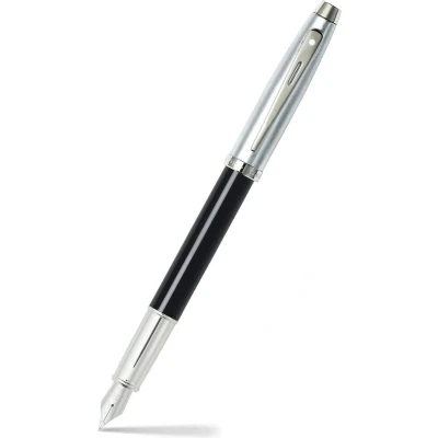 Afbeelding van Sheaffer vulpen 100 E9313 F Glossy black barrelbrushed chrome, chrome plated SF E0931343