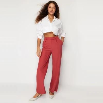 Afbeelding van Trendyol Beige Geweven Broek Met Wijde Pijpen Twoaw22Pl0263