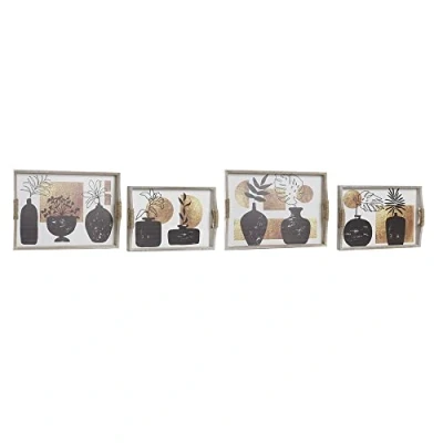 Afbeelding van Set van trays DKD Home Decor Vaas Zwart Gouden MDF Wit (40 x 30 6 cm) (2 Stuks)