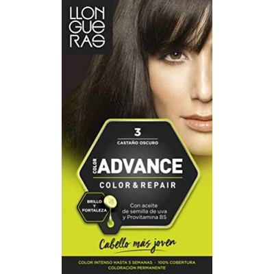 Afbeelding van Llongueras Color Advance Haarverf voor dames, permanente haarkleur, intensieve kleur, tot 5 weken, kleur 3 donkerbruin