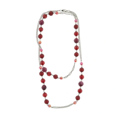 Afbeelding van Behave ketting lange zilver kleur rood roze kralen 110cm