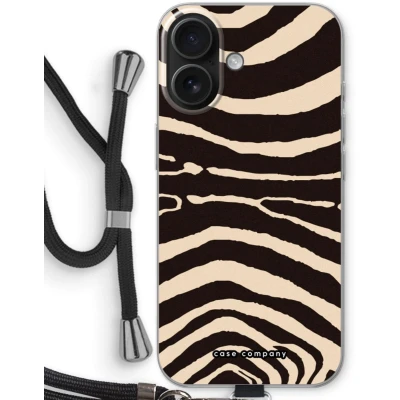 Afbeelding van Case Company® hoesje met Koord geschikt voor iPhone 16 Arizona Zebra Telefoonhoesje Zwart Bescherming aan alle Kanten en Over de Schermrand