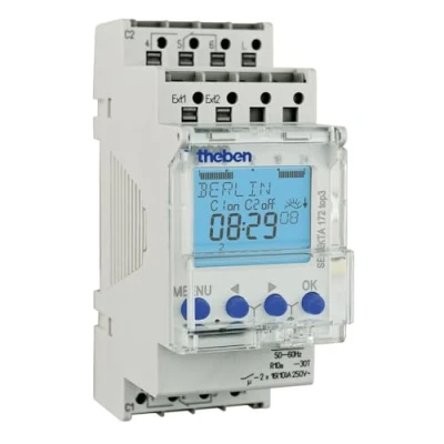Afbeelding van Theben schakelklok din rail 2x wisselcontact 16a 2 mod 230v ac ip20 hxbxd 128x35x35mm 1720130
