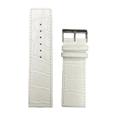 Afbeelding van Horlogeband 30 mm Wit Echt leer in croco print Roestvrijstalen gesp