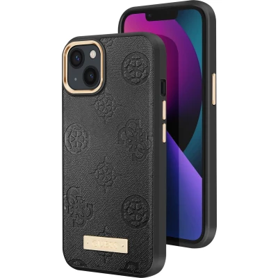 Afbeelding van Guess GUHMP13MSAPSTK iPhone 13 6.1 zwart/zwart hardcase Peony Logo Plaat MagSafe