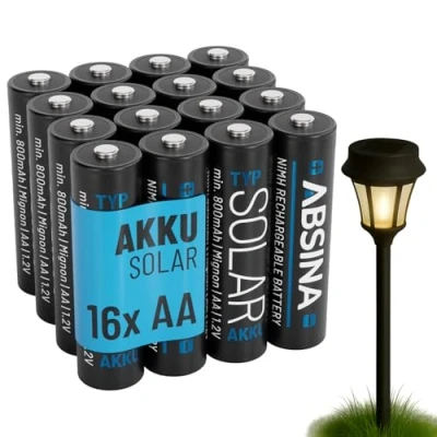 Afbeelding van ABSINA 32 x AA batterijen op zonne energie, oplaadbaar, 800 mAh, 1,2 V NiMH, Mignon voor zonnelampen accu&#039;s met lage zelfontlading
