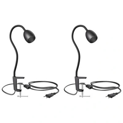 Afbeelding van ledscom.de 2 stuks klemverlichting, zwanenhals KLUK, schakelaar, mat zwart, 1x GU10 max. 60W