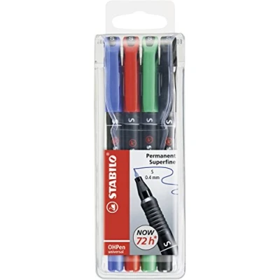 Afbeelding van Overheadstift STABILO OHPen universal permanent superfijn 4 stuks groen, rood, blauw, zwart