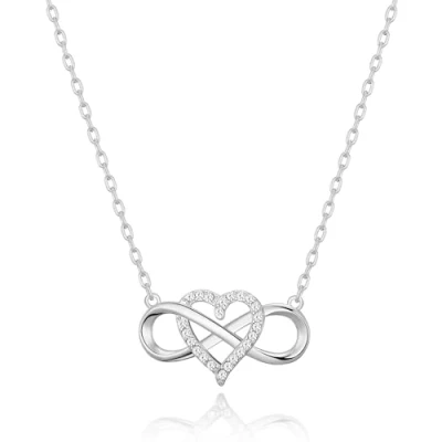 Afbeelding van Philip Jones Verzilverde Infinity Heart Ketting Gemaakt met Zirkondia® kristallen, Kristal, Kristal