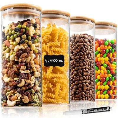 Afbeelding van Deco haus® Voorraadpotten met Deksels Set van 4 1400ml Luchtdicht Vaatwasser Magnetronvriendelijk, Pot voor Koekjes, Pasta, Droog Voedsel, Ontbijtgranen, 4x20 cm Hoog, 10cm Doorsnee…
