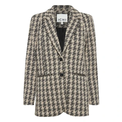 Afbeelding van ICHI Ihkate Halflange jas, Dames, Maat: Large, Doeskin houndstooth