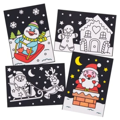 Afbeelding van Baker Ross AX477 Kerst Kleur In Kunstfoto&#039;s Pack van 10, Kids Fuzzy Art Decoraties voor Feestelijke Crafting, Kleurplaten en om Weergave!