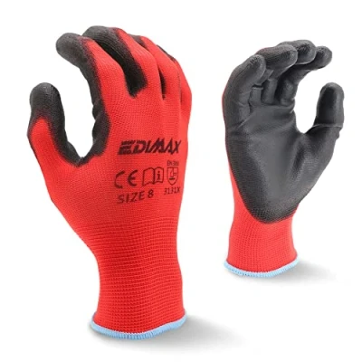 Afbeelding van EDIMAX, Werkhandschoenen, 12 paar, hoge slijt en scheurvastheid niveau 3, naylon PU coating, veelzijdig, maat 8, 9 10, mechanische industriële bescherming, volledige veiligheid (maat M/8)