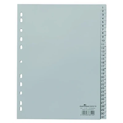 Afbeelding van Durable 652310 Tabbladen met bedrukte tabs 1 31, 31 delig, A4 staand, PP, grijs