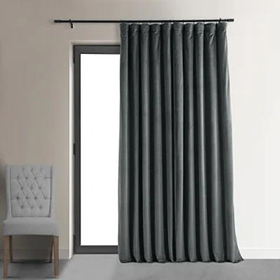 Afbeelding van HPD Half Price Drapes VPCH VET1222 108 Signature Dubbelwide Blackout Velvet Curtain Natural Grey, 100 X