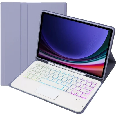 Afbeelding van Case2go Bluetooth Toetsenbord geschikt voor Samsung Galaxy Tab S9/S9 FE (2023) QWERTY met verlichting Stylus pen houder en Touchpad Paars
