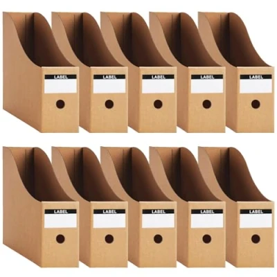 Afbeelding van Shodiffy Tijdschriftenhouder, kraftpapier, 10 stuks, tijdschriftenverzamelaar, A4, bureau, staande verzamelaar, karton, bureau organizer voor bestandsmap, schrijfwaren, kantoorbenodigdheden (bruin)