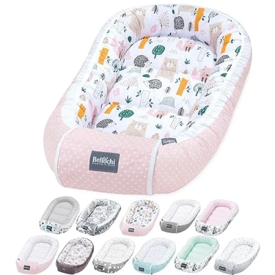 Afbeelding van Bellochi Babynestje Cocon voor Babybed Pasgeborenen OEKO TEX Gecertificeerd 100% Katoen 90x60x12cm Zacht En Veilig Babynest met Beschermende Randen Woud
