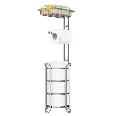 Afbeelding van TreeLen Vrijstaande toiletrolhouder van chroom badkamerroldispenser met plank past op telefoon, doekjes en mega rollen