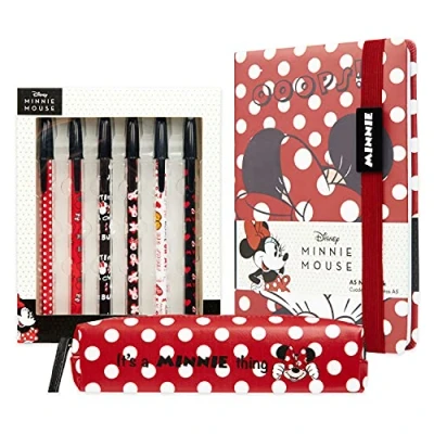 Afbeelding van Disney Etui en Schrijfwaren Set Eeyore Winnie The Pooh Mandalorian Minnie Mouse Mickey Notitieboekje Pennenset Schoolbenodigdheden Werk Kantoor Baby Yoda Geschenken (Rood Minnie)