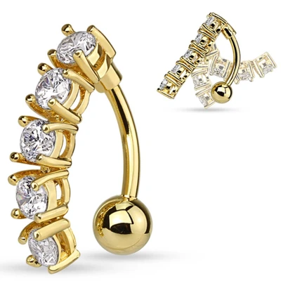 Afbeelding van Piercing 5 steentje wit gold plated 14kt.