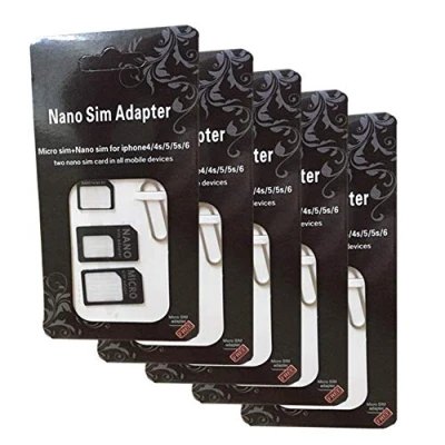 Afbeelding van 5 stuks 4 in 1 nano sim adapter Micro standaard cutter simkaart universeel voor smartphone en tablet verkrijgbaar 2 kleuren